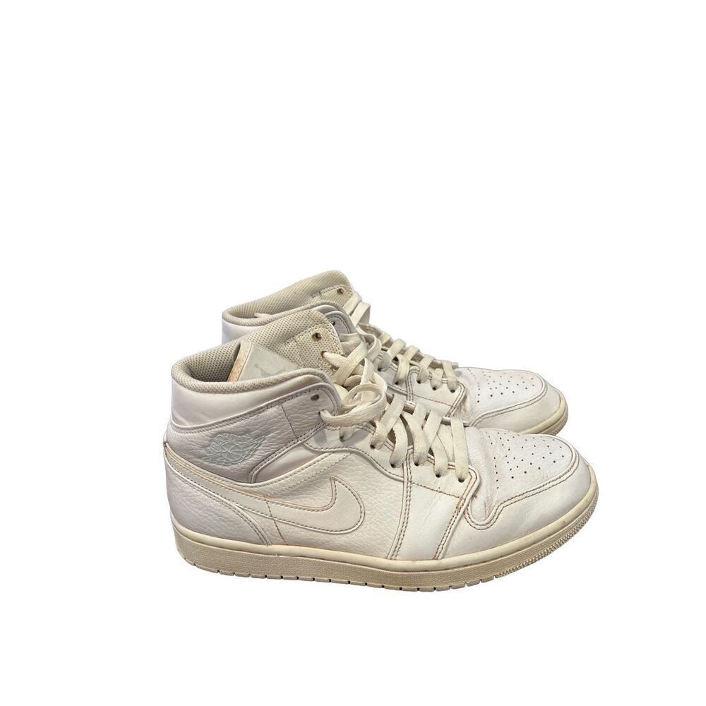 Nike Air Jordan 1 Mid Triple White Men 9 Leather 554724-109 Sneakers Shoe